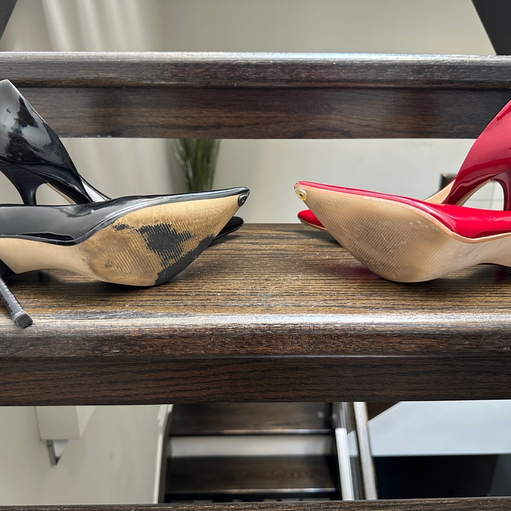 Guess Glossy Black and Bold Red Heels